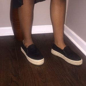 Black sueded Yarn platform boat shoe